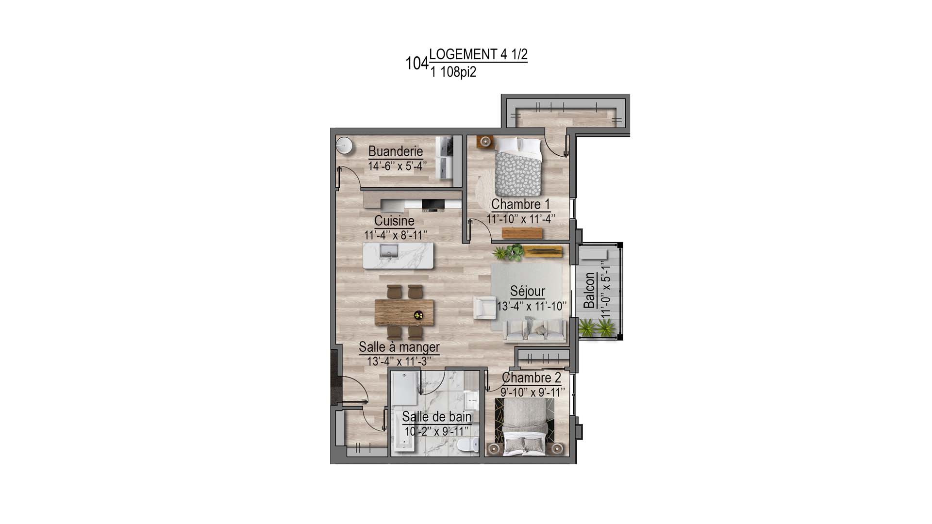 plan de l'appartement 104