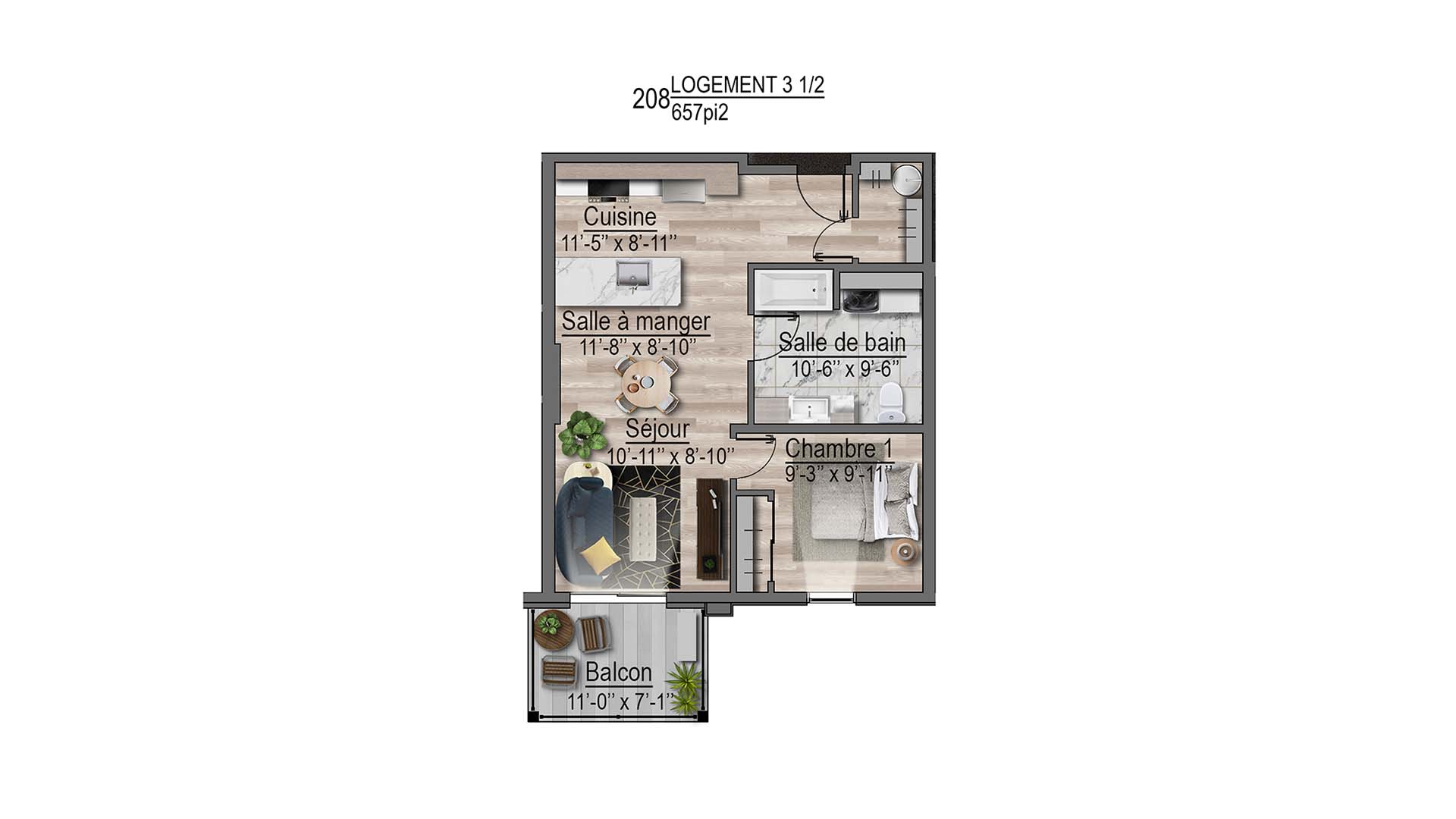 plan de l'appartement 208