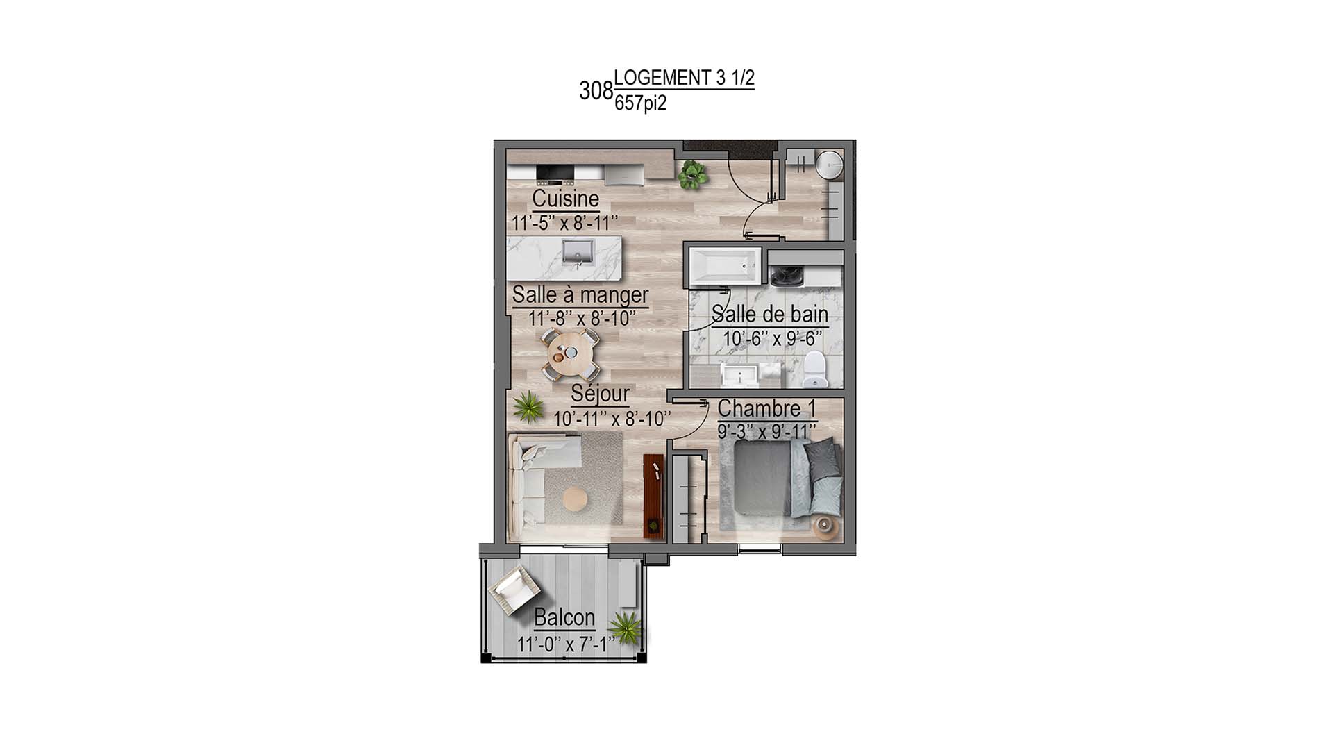 plan de l'appartement 308